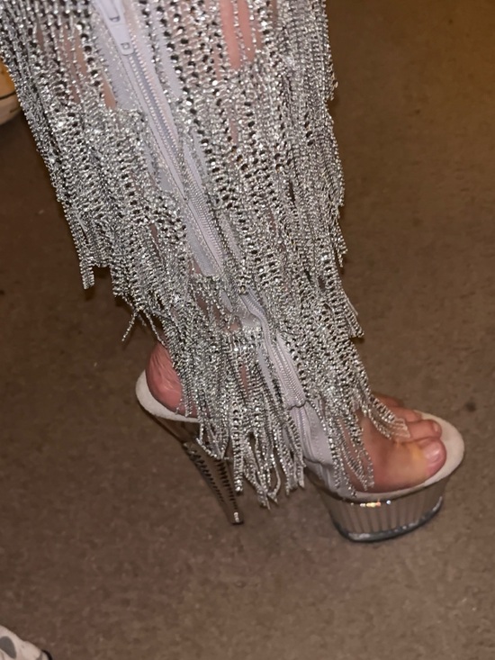 Pleaser Shoes - Spectator-2017RSF, 7" Rhinestone Fringe Knee High Boot size 9